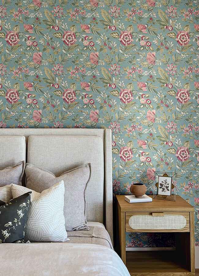 Begonia Teal Floral Trail Wallpaper - York Wallcoverings - 4148-27423 - York Wallcoverings Wallpaper