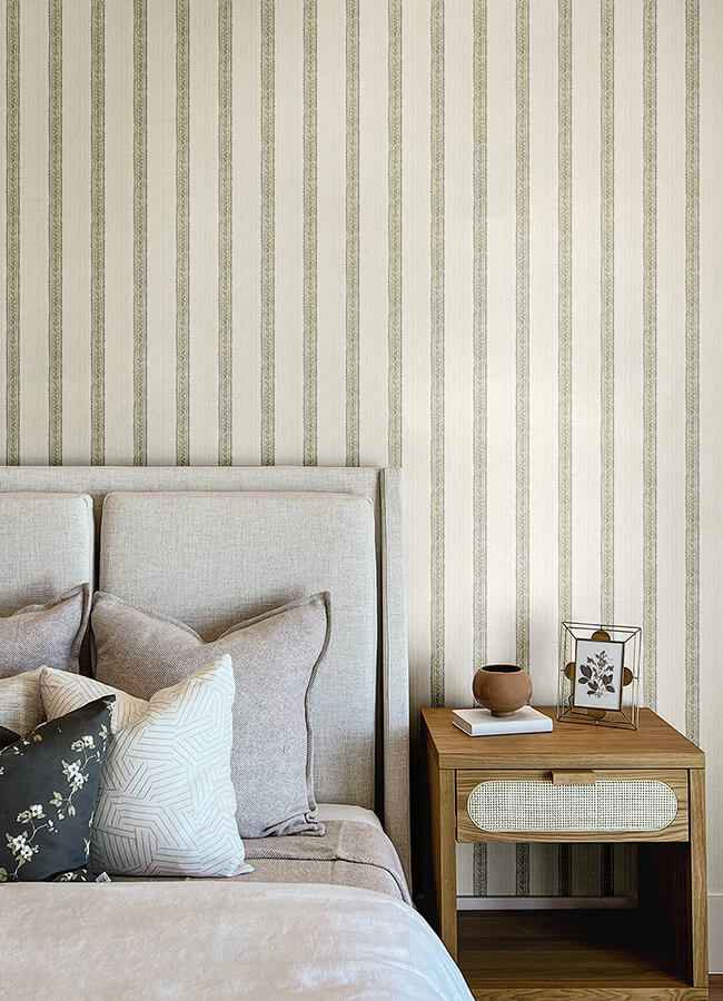 Mandevilla Green Vine Stripe Wallpaper - York Wallcoverings - 4148-27429 - York Wallcoverings Wallpaper