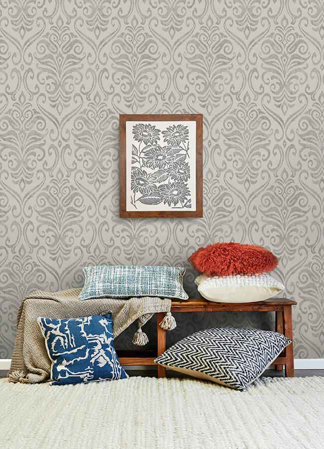 Adavu Grey Damask Wallpaper - York Wallcoverings - 4148-27439 - York Wallcoverings Wallpaper