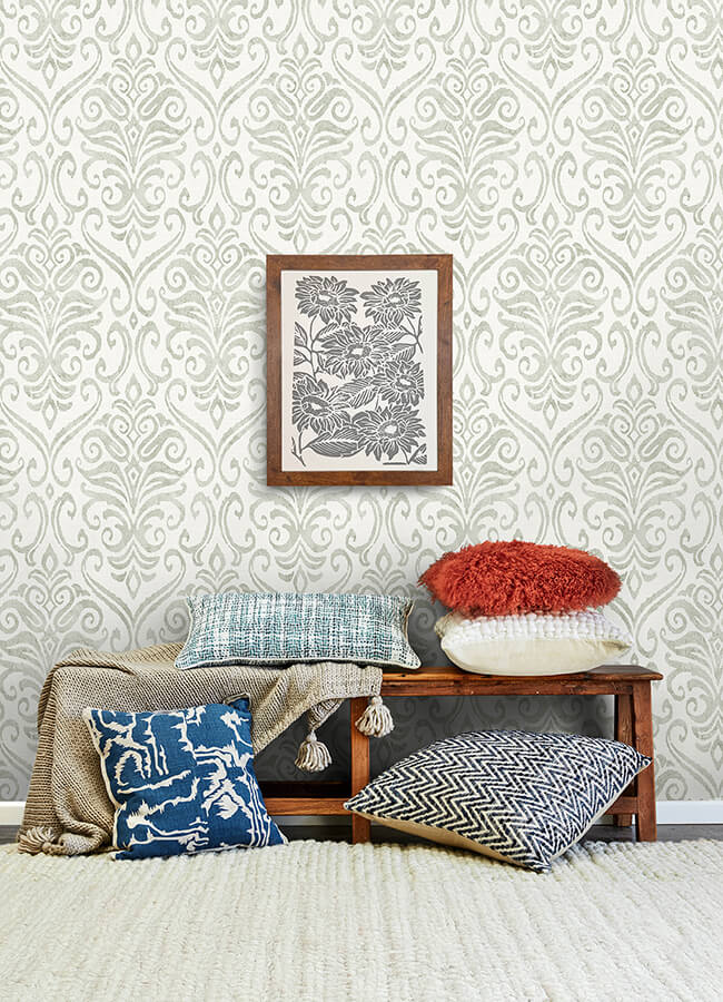 adavu-sage-damask-wallpaper-york-wallcoverings-4148-27441 - York Wallcoverings Wallpaper