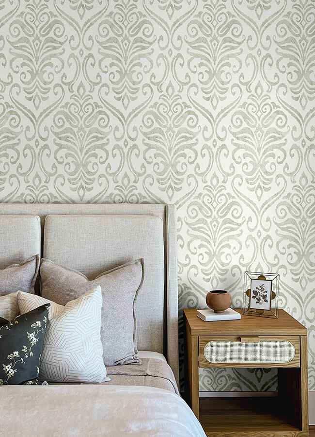 Adavu Sage Damask Wallpaper - York Wallcoverings - 4148-27441 - York Wallcoverings Wallpaper