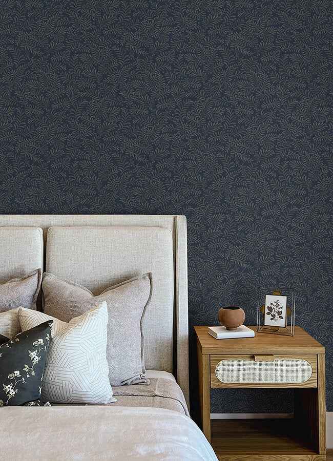 Chrysantha Navy Berry Branches Wallpaper - York Wallcoverings - 4148-27443 - York Wallcoverings Wallpaper