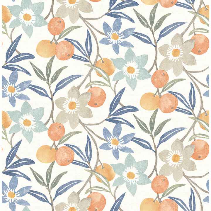 Passiflora Blue Fruit and Floral Wallpaper - York Wallcoverings - 4148-27448
