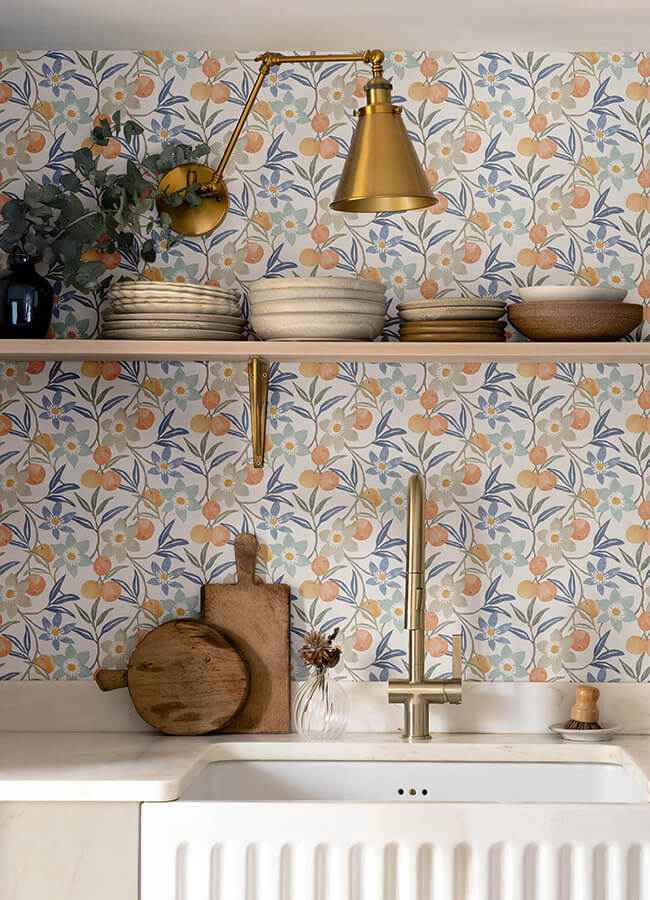 Passiflora Blue Fruit and Floral Wallpaper - York Wallcoverings - 4148-27448 - York Wallcoverings Wallpaper