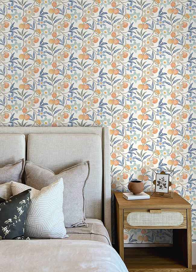 Passiflora Blue Fruit and Floral Wallpaper - York Wallcoverings - 4148-27448 - York Wallcoverings Wallpaper