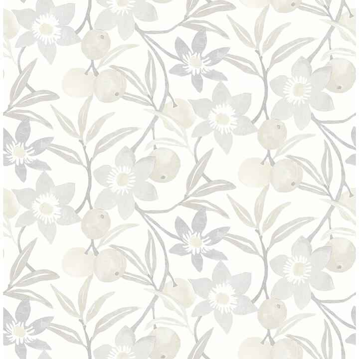 Passiflora Grey Fruit and Floral Wallpaper - York Wallcoverings - 4148-27450