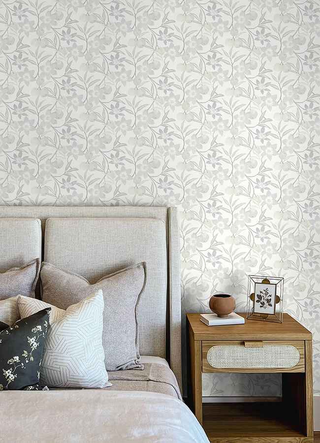 Passiflora Grey Fruit and Floral Wallpaper - York Wallcoverings - 4148-27450 - York Wallcoverings Wallpaper