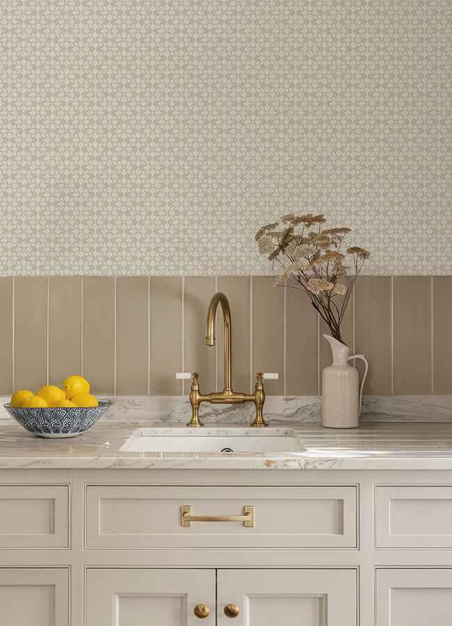 Phlox Grey Floral Stamp Wallpaper - York Wallcoverings - 4148-27454 - York Wallcoverings Wallpaper