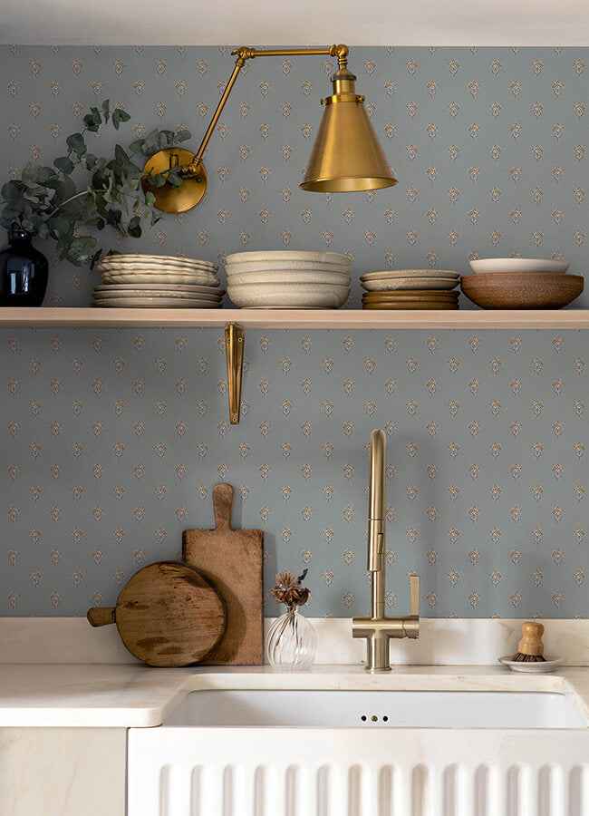 Surdiva Denim Floral Fan Wallpaper - York Wallcoverings - 4148-27456 - York Wallcoverings Wallpaper