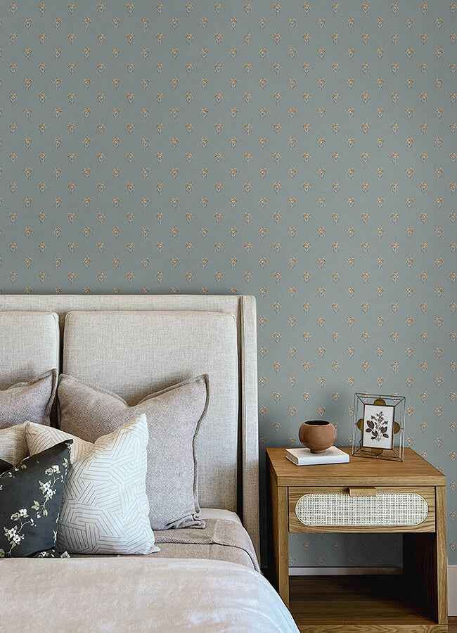 Surdiva Denim Floral Fan Wallpaper - York Wallcoverings - 4148-27456 - York Wallcoverings Wallpaper