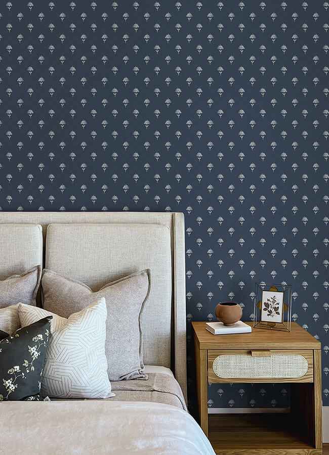 Surdiva Indigo Floral Fan Wallpaper - York Wallcoverings - 4148-27461 - York Wallcoverings Wallpaper