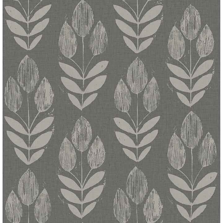 Garland Charcoal Block Tulip Wallpaper - York Wallcoverings - 4148-27477