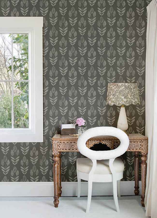 Garland Charcoal Block Tulip Wallpaper - York Wallcoverings - 4148-27477 - York Wallcoverings Wallpaper