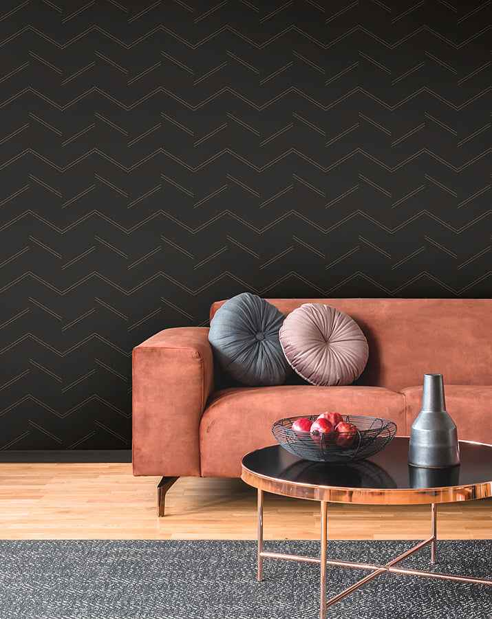 Aviator Black Abstract Chevron Wallpaper - York Wallcoverings - 4178-4434 - York Wallcoverings Wallpaper