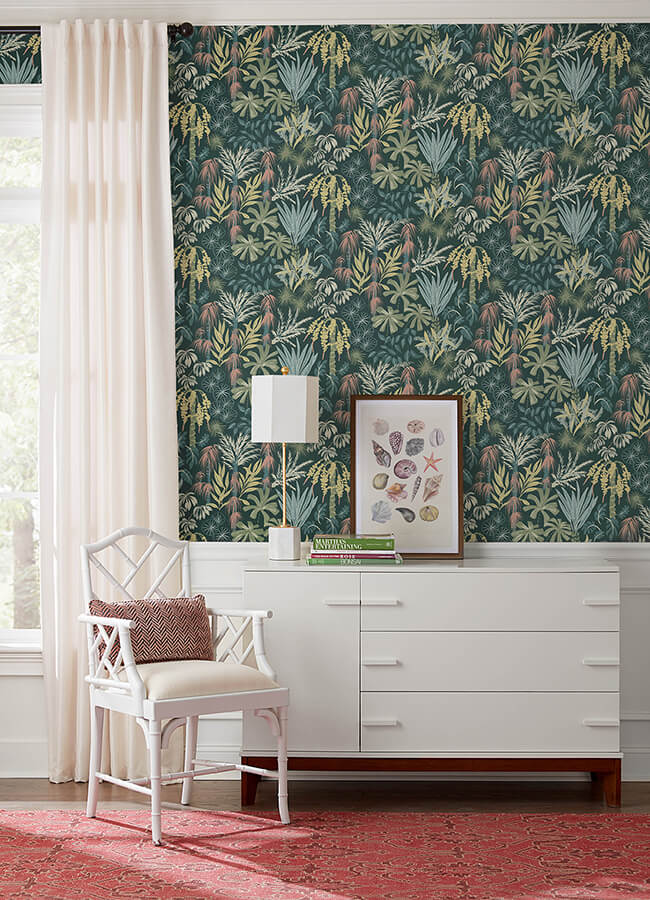 everglades-dark-green-botanical-wallpaper-york-wallcoverings-4172-27480 - York Wallcoverings Wallpaper