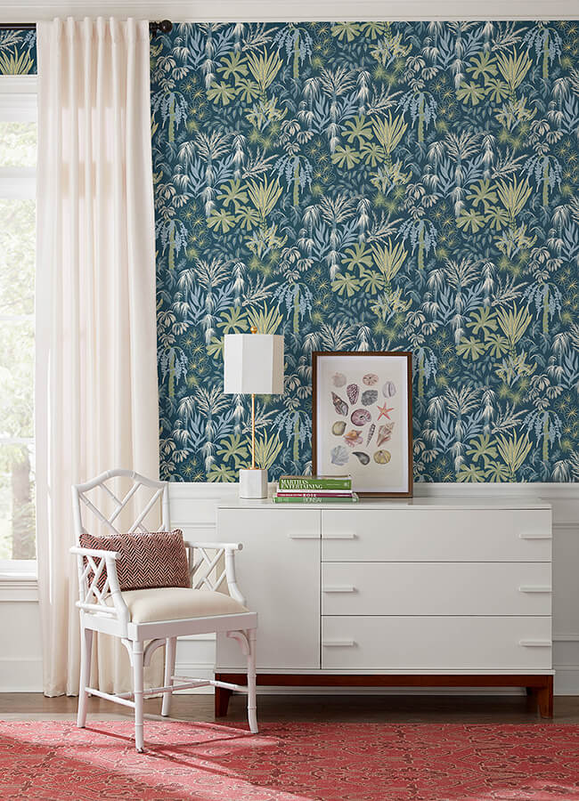 everglades-teal-botanical-wallpaper-york-wallcoverings-4172-27482 - York Wallcoverings Wallpaper