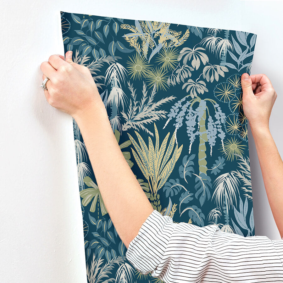 everglades-teal-botanical-wallpaper-york-wallcoverings-4172-27482 - York Wallcoverings Wallpaper