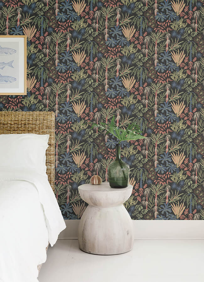 everglades-black-botanical-wallpaper-york-wallcoverings-4172-27483 - York Wallcoverings Wallpaper