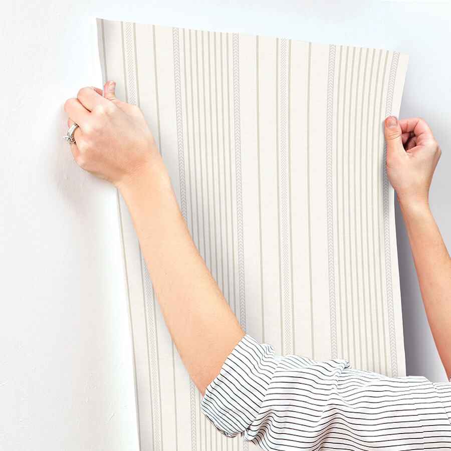 Navarres Stripe Neutral Faux Linen Wallpaper - York Wallcoverings - 4172-27487 - York Wallcoverings Wallpaper