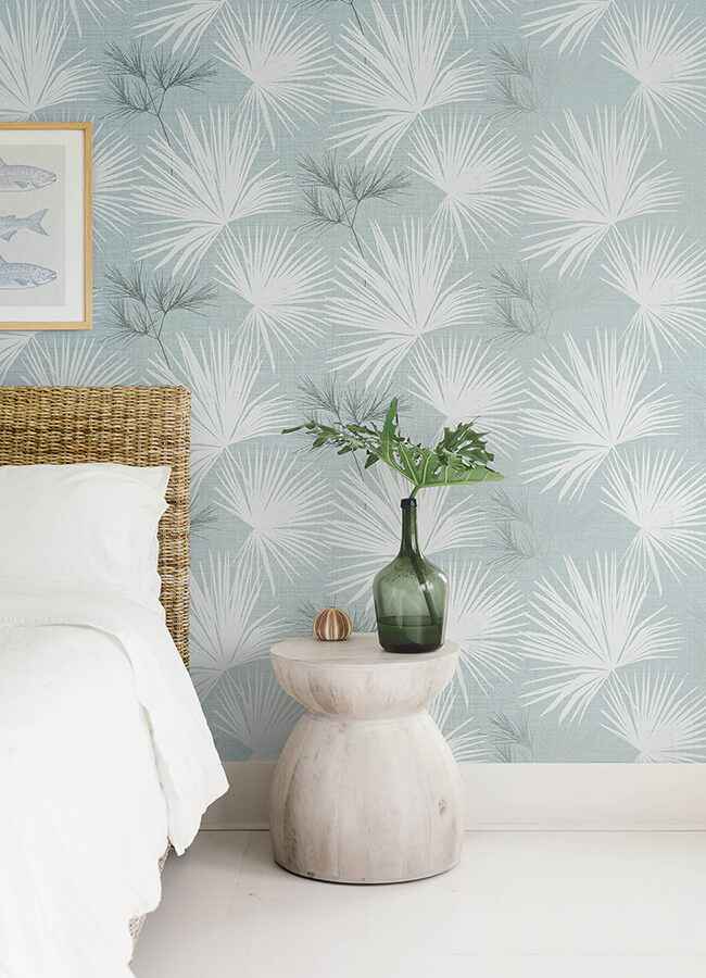Hatteras Sky Blue Palms Wallpaper - York Wallcoverings - 4172-27491 - York Wallcoverings Wallpaper