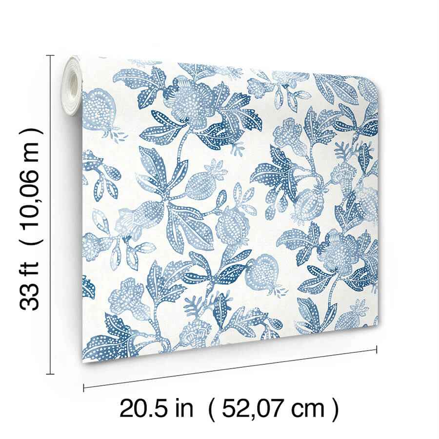 Beach Rose Blue Floral Fruits Wallpaper - York Wallcoverings - 4172-27492 - York Wallcoverings Wallpaper