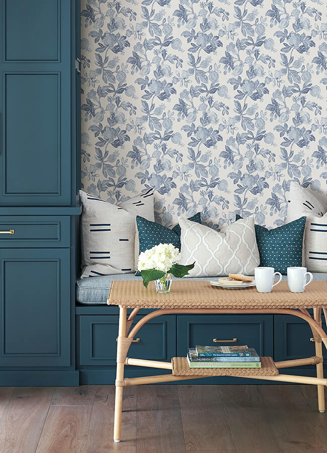 beach-rose-blue-floral-fruits-wallpaper-york-wallcoverings-4172-27492 - York Wallcoverings Wallpaper