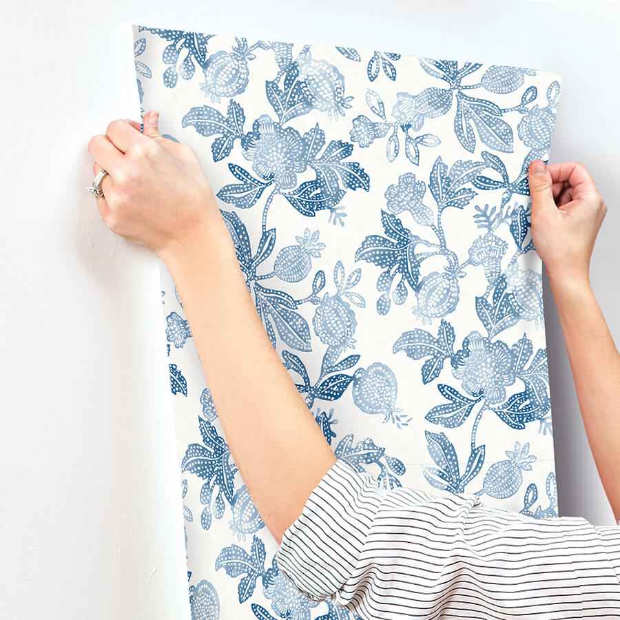 Beach Rose Blue Floral Fruits Wallpaper - York Wallcoverings - 4172-27492 - York Wallcoverings Wallpaper