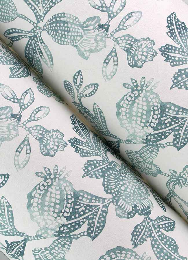 Beach Rose Teal Floral Fruits Wallpaper - York Wallcoverings - 4172-27494 - York Wallcoverings Wallpaper