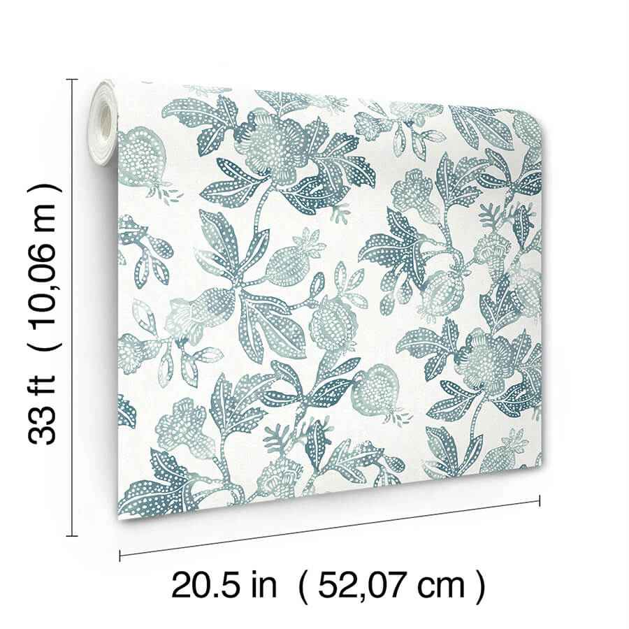 Beach Rose Teal Floral Fruits Wallpaper - York Wallcoverings - 4172-27494 - York Wallcoverings Wallpaper