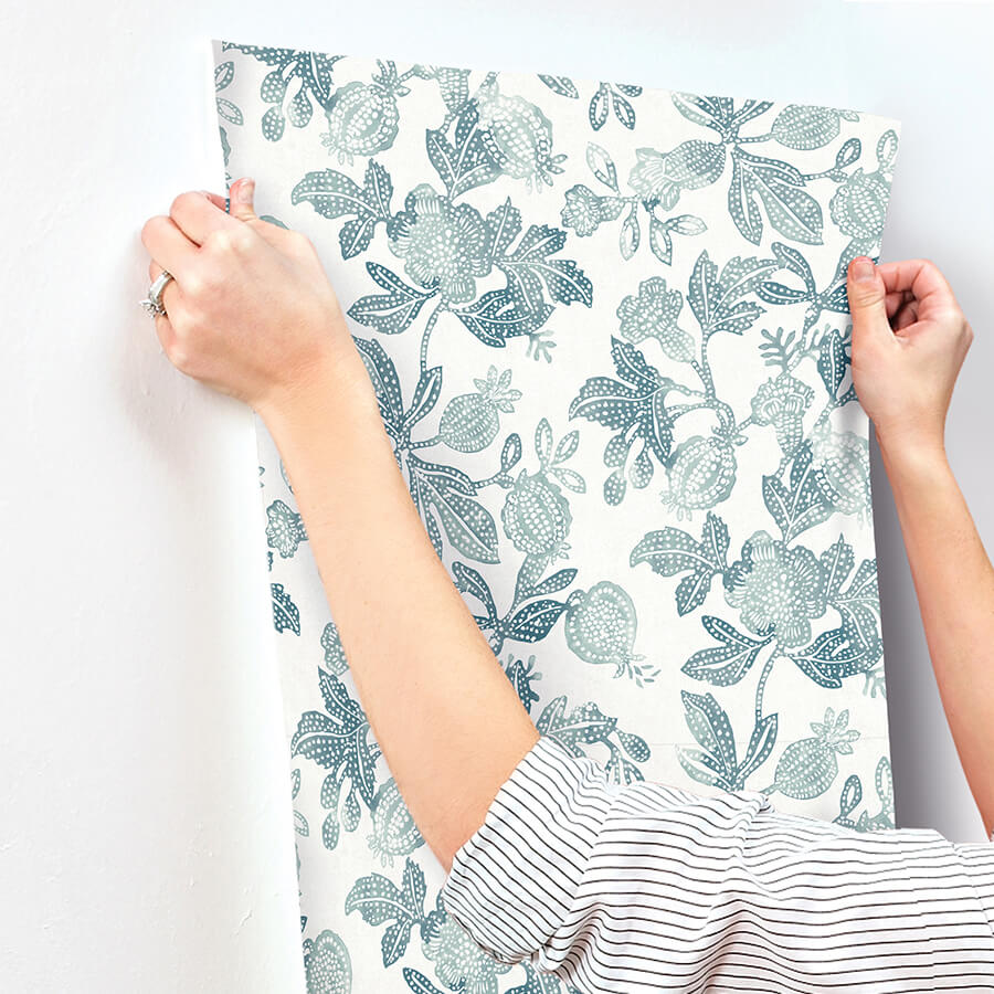 beach-rose-teal-floral-fruits-wallpaper-york-wallcoverings-4172-27494 - York Wallcoverings Wallpaper