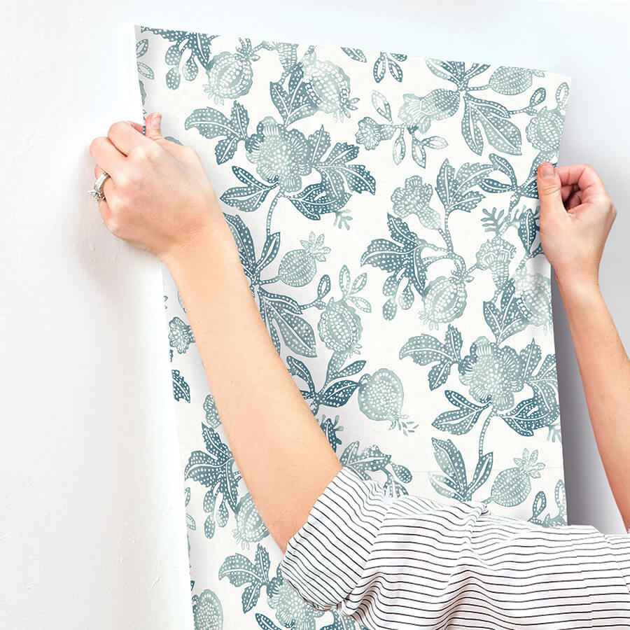 Beach Rose Teal Floral Fruits Wallpaper - York Wallcoverings - 4172-27494 - York Wallcoverings Wallpaper