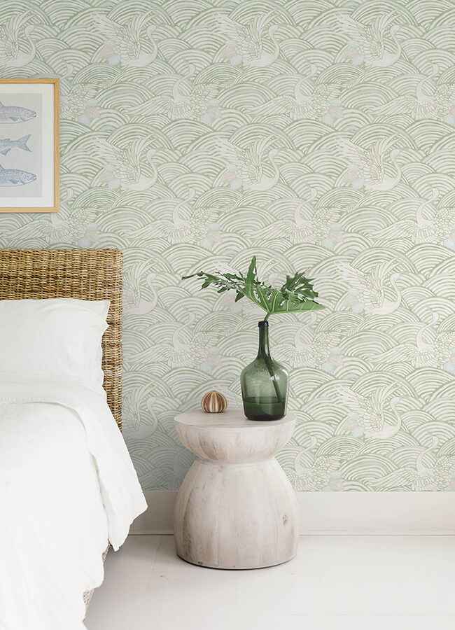 Egret Sage Tidal Dance Wallpaper - York Wallcoverings - 4172-27497
