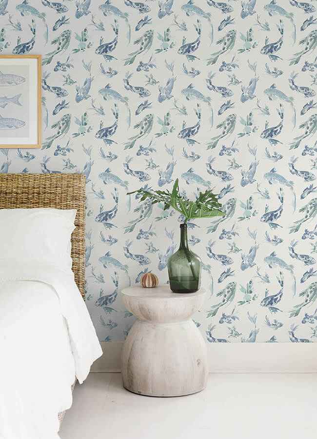 Koi Blue Fish Wallpaper - York Wallcoverings - 4172-27500