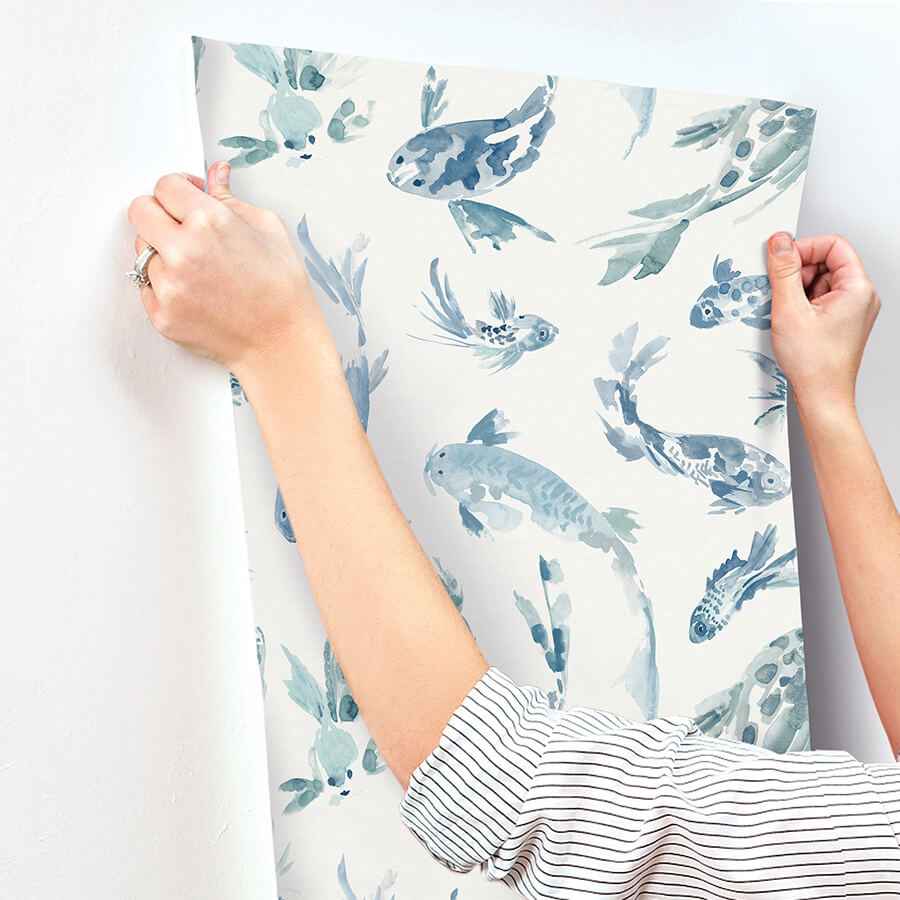 Koi Blue Fish Wallpaper - York Wallcoverings - 4172-27500 - York Wallcoverings Wallpaper