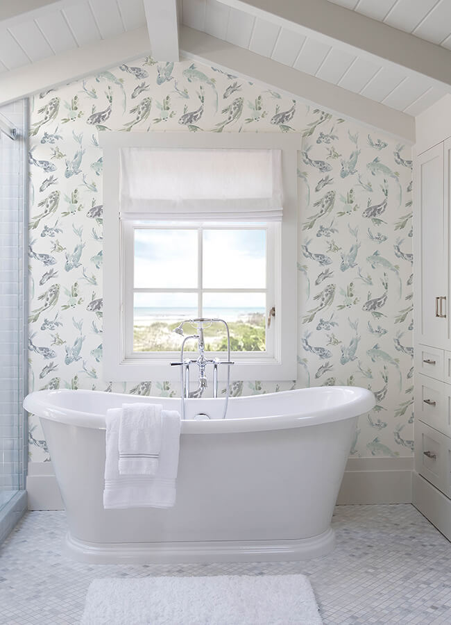 koi-seafoam-fish-wallpaper-york-wallcoverings-4172-27502 - York Wallcoverings Wallpaper
