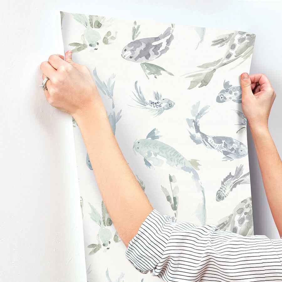 Koi Seafoam Fish Wallpaper - York Wallcoverings - 4172-27502 - York Wallcoverings Wallpaper
