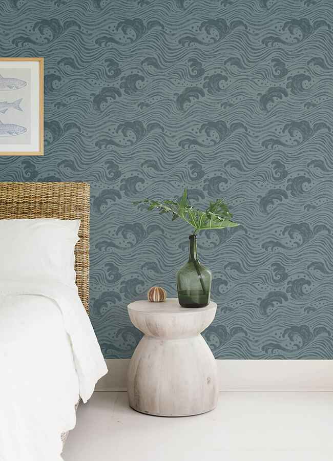 Swell Teal Ocean Wave Wallpaper - York Wallcoverings - 4172-27511