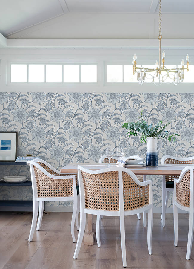 star-flower-blue-floral-trail-wallpaper-york-wallcoverings-4172-27512 - York Wallcoverings Wallpaper