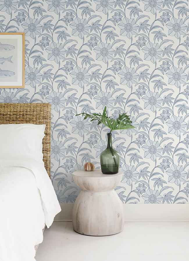 Star Flower Blue Floral Trail Wallpaper - York Wallcoverings - 4172-27512 - York Wallcoverings Wallpaper