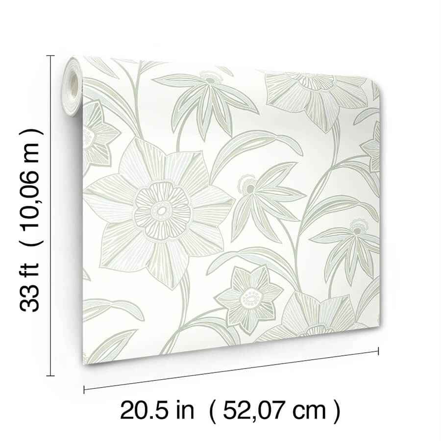 Star Flower Light Green Floral Trail Wallpaper - York Wallcoverings - 4172-27513 - York Wallcoverings Wallpaper