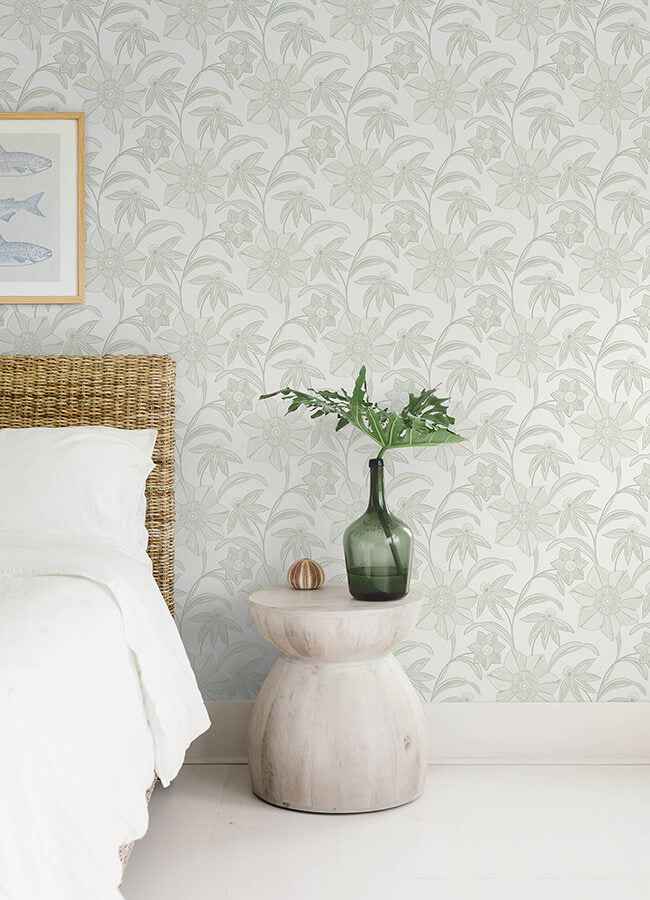 Star Flower Light Green Floral Trail Wallpaper - York Wallcoverings - 4172-27513 - York Wallcoverings Wallpaper