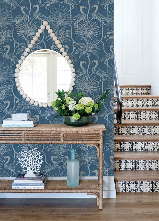 biscayne-navy-flamingo-beach-wallpaper-york-wallcoverings-4172-82006 - York Wallcoverings Wallpaper