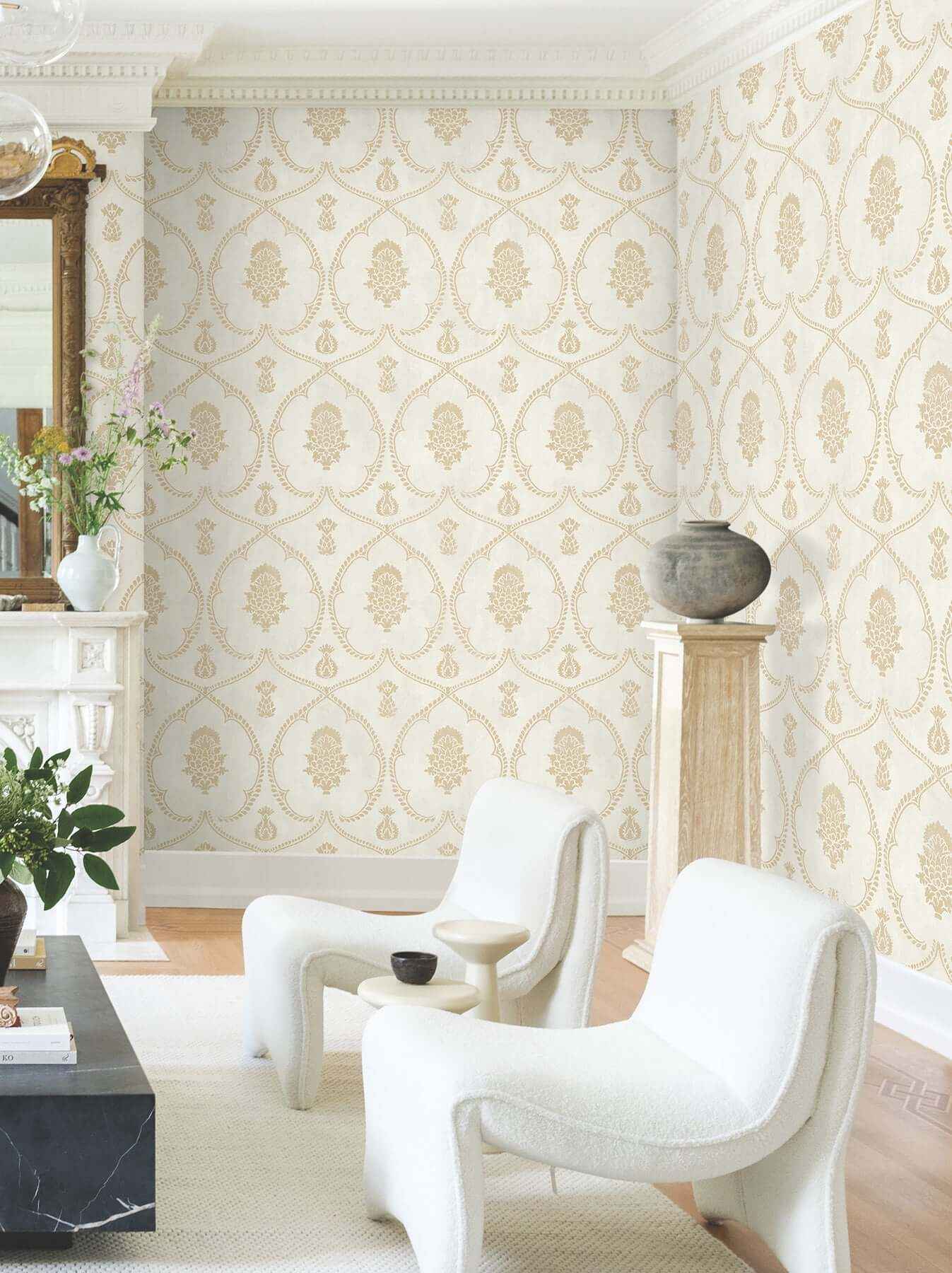 Royal Damask Soft Gold Wallpaper - York Wallcoverings - MX9643 - York Wallcoverings Wallpaper