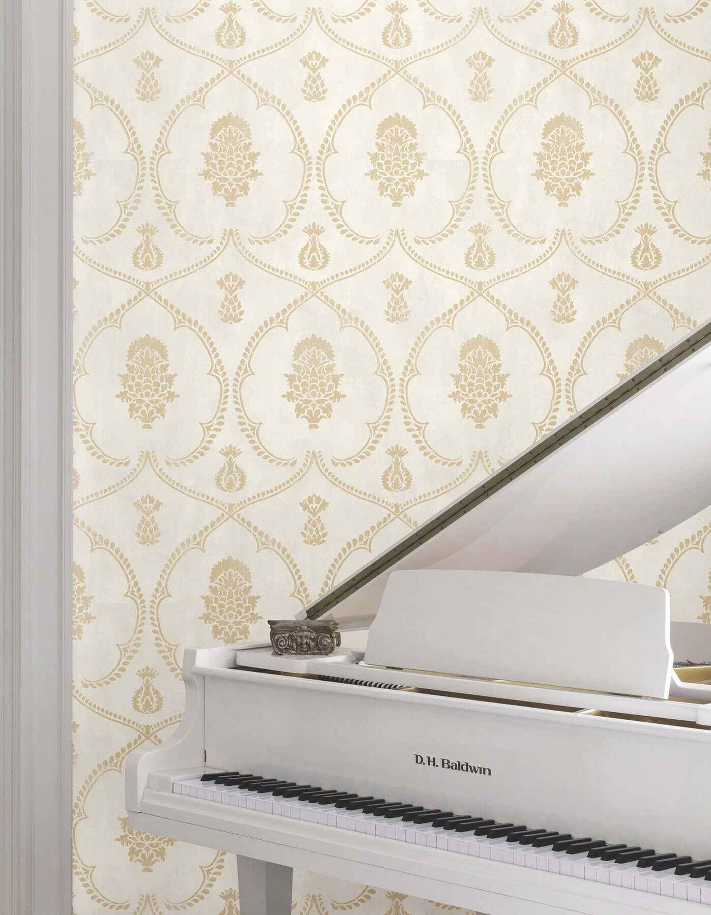 Royal Damask Soft Gold Wallpaper - York Wallcoverings - MX9643 - York Wallcoverings Wallpaper