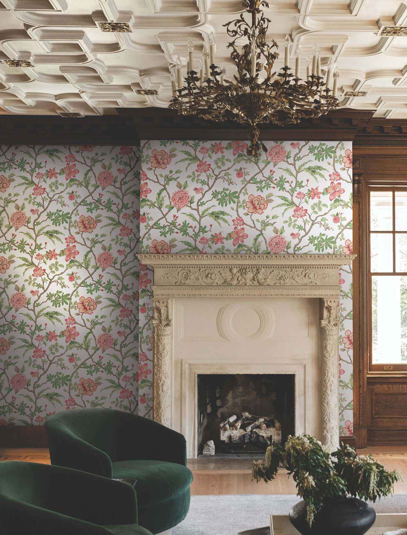 Courtyard Botanical Rose Wallpaper - York Wallcoverings - MX9651