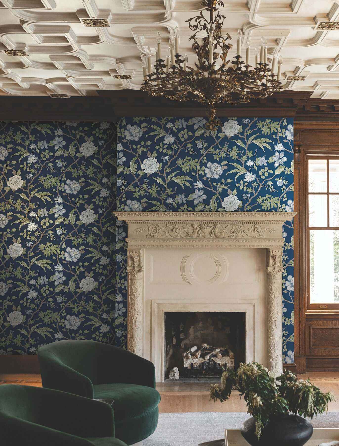Courtyard Botanical Navy Wallpaper - York Wallcoverings - MX9652