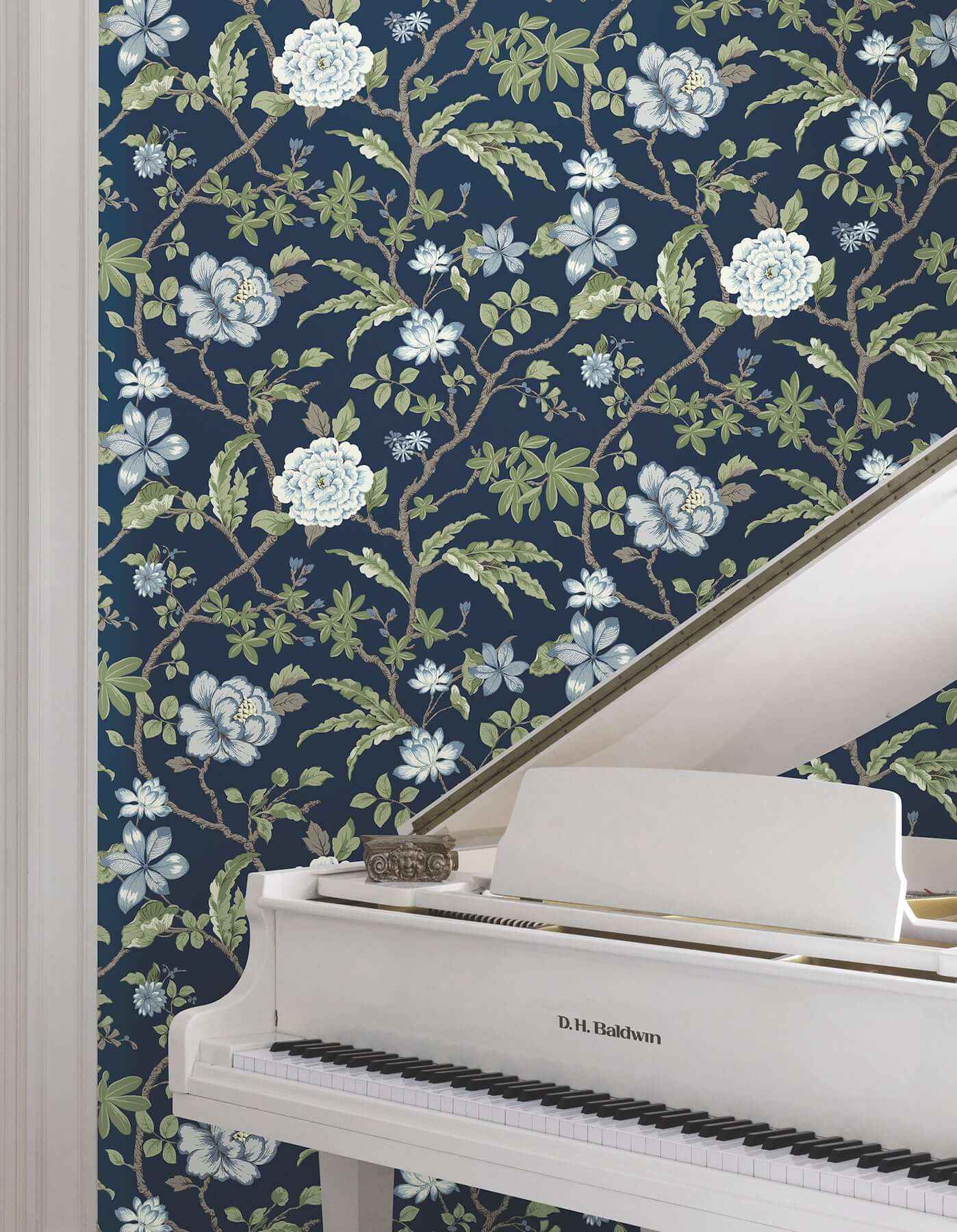 Courtyard Botanical Navy Wallpaper - York Wallcoverings - MX9652 - York Wallcoverings Wallpaper