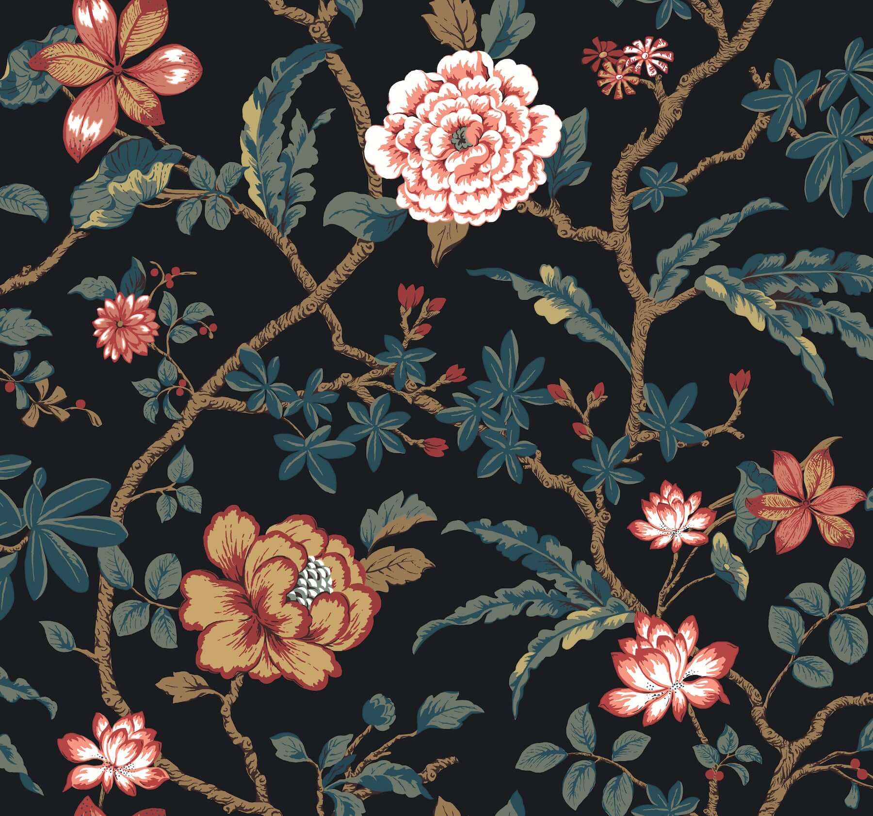 courtyard-botanical-scarlet-wallpaper-york-wallcoverings-mx9656 - York Wallcoverings Wallpaper