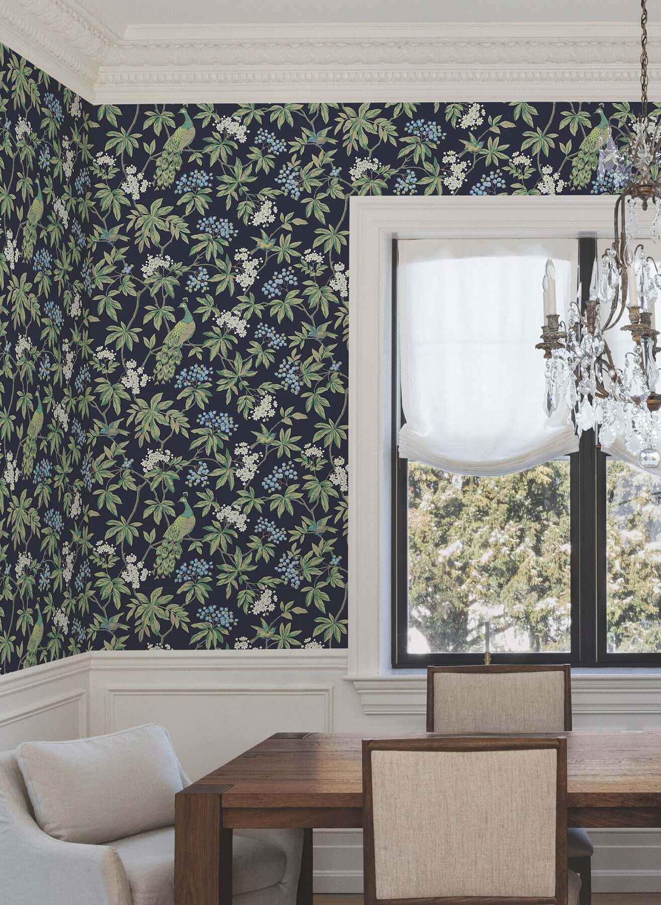 Peacock Estate Navy Wallpaper - York Wallcoverings - MX9661