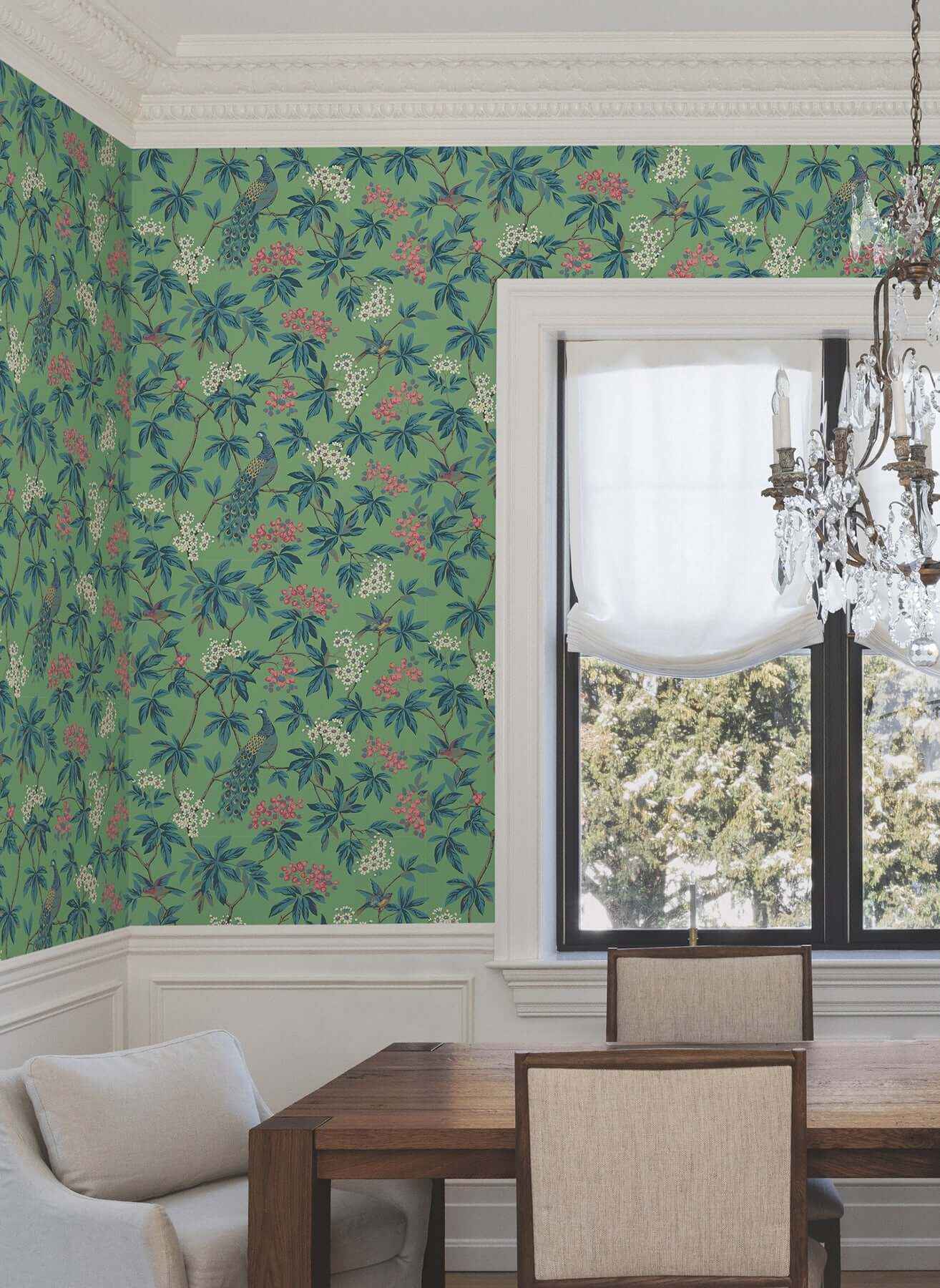 Peacock Estate Green Wallpaper - York Wallcoverings - MX9664